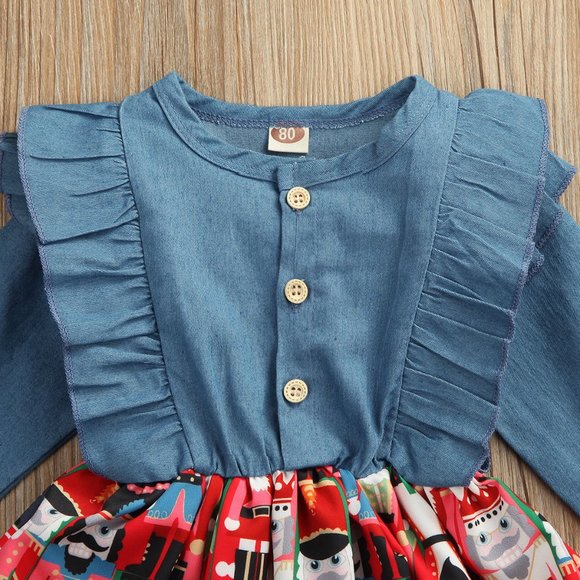 Christmas Ruffled Nutcracker Long Sleeve Dress main image 0
